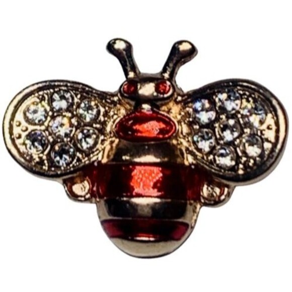 Rhinestone Bumble Bee Brooch Pin 1 1/8”  Red Icy Cute - Picture 2 of 13